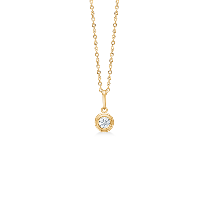 Mads Z Raindrop pendant in 8 carat gold with clear zirconia, shown on single chain. Model 3337096-1