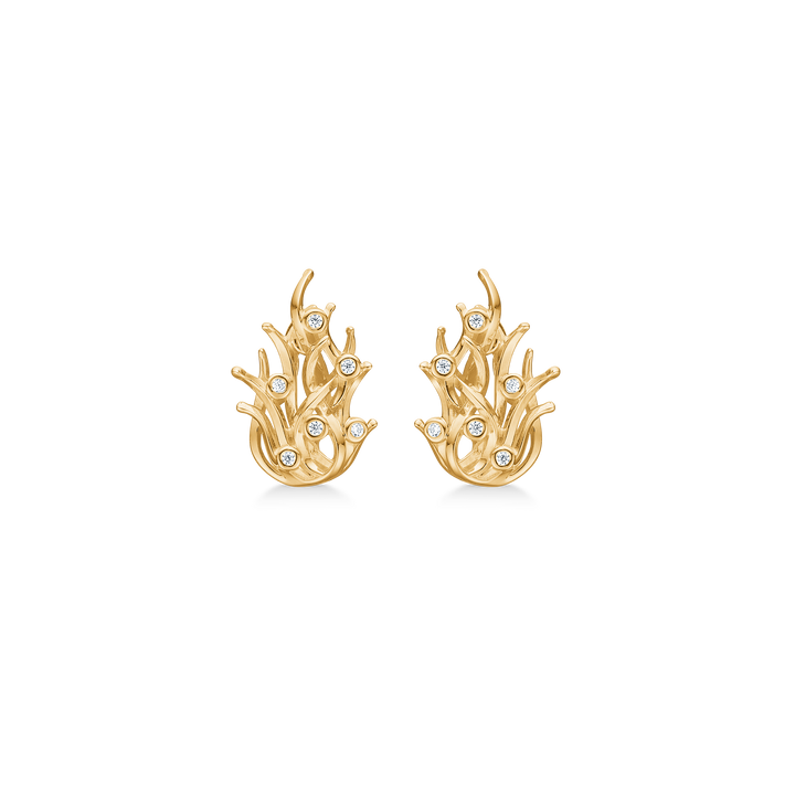 Mads Z Reef earrings in 8kt gold with zirconia, organic design, front view. Model 3317024-1.