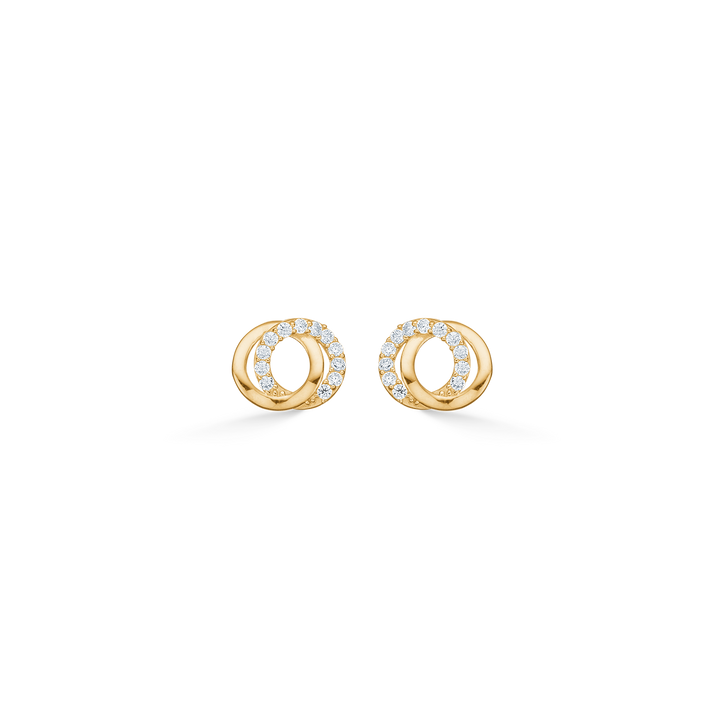 Mads Z Rhea gold studs with zirconia, elegant gold-plated earrings with round details. Model 3317067
