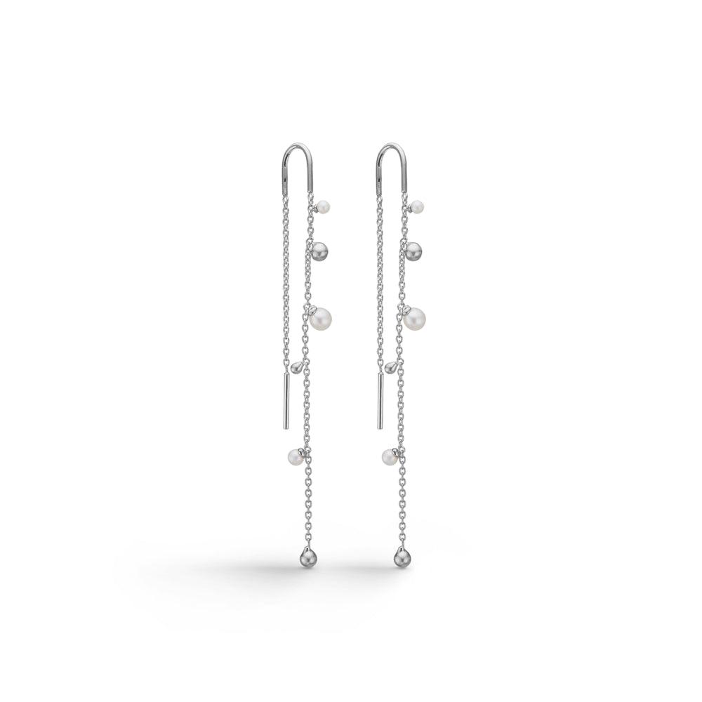 Mads Z Silver Bubbles n Pearls earrings shown as pairs in silver with small white pearls and balls. Model 2103166-1.