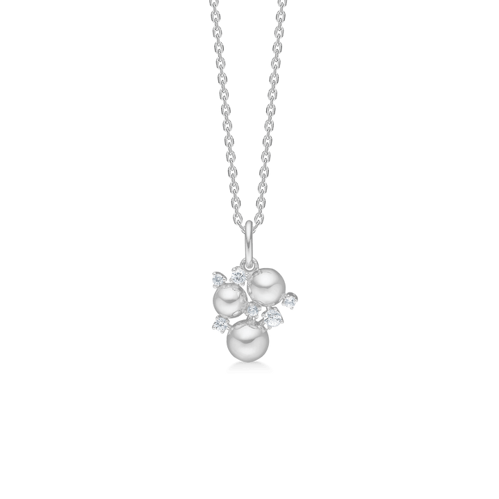 Mads Z silver necklace Champaign pendant with round pearls and sparkling stones, Model 2126114-1.