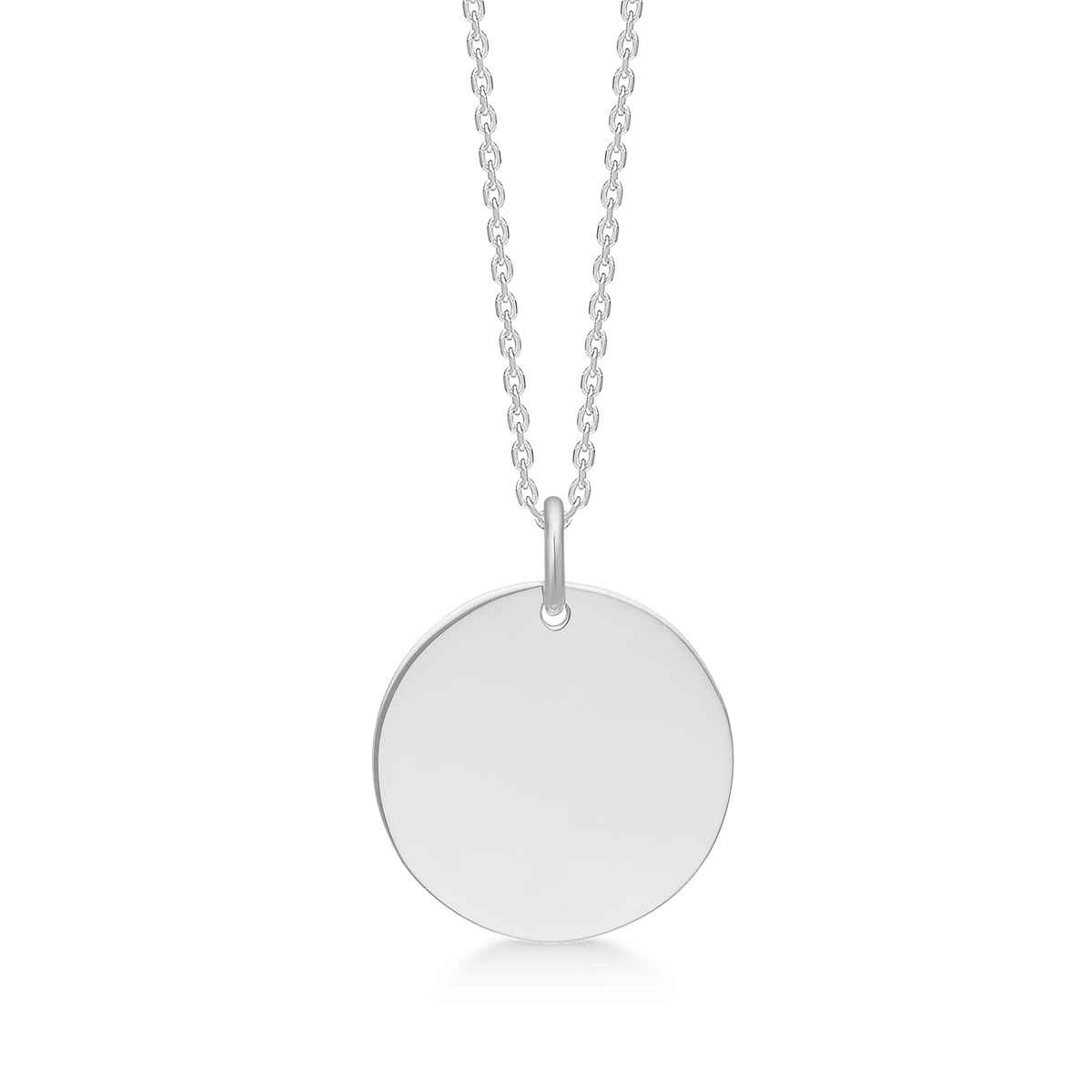 Mads Z silver necklace with 17mm token pendant, round and glossy surface, Model 3120192-1.