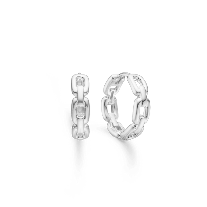 Mads Z Silver Marina Silver Hoops, shiny hoops with chain look in silver. Model 3110063