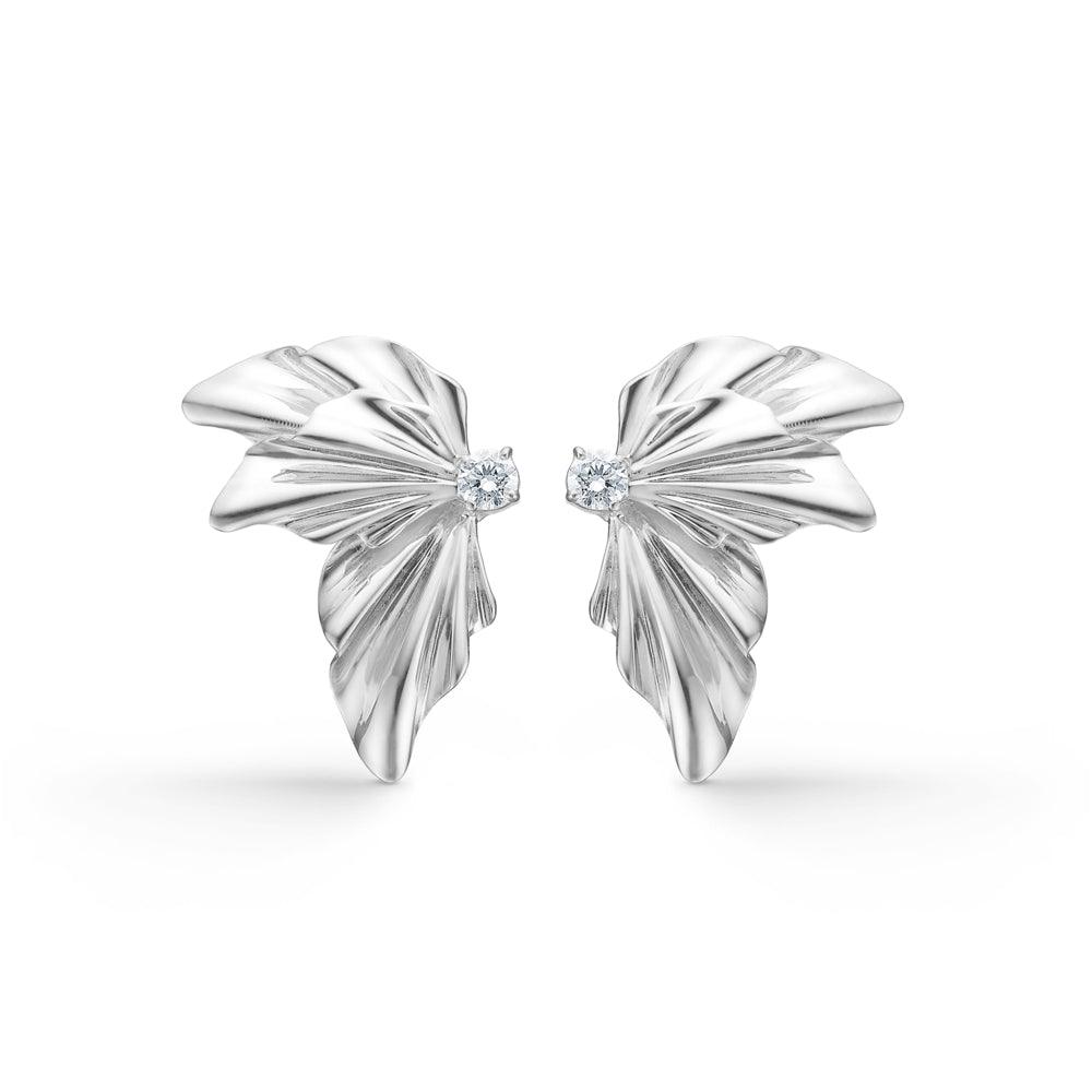 Mads Z Silver Monarch earrings, butterfly shape in shiny silver with sparkling stones. Model 2116155-1.