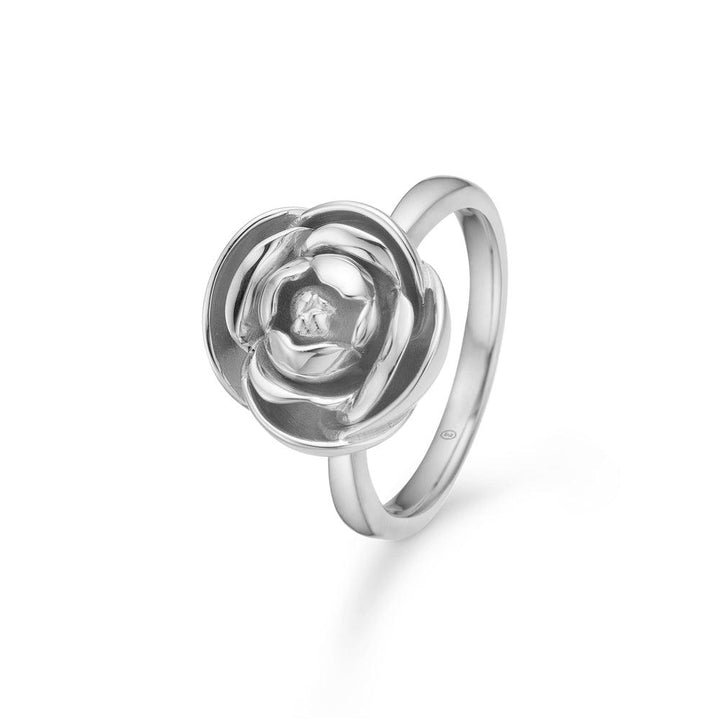 Mads Z silver Rosalie ring with large rose, elegant glossy surface, model 2140158-001