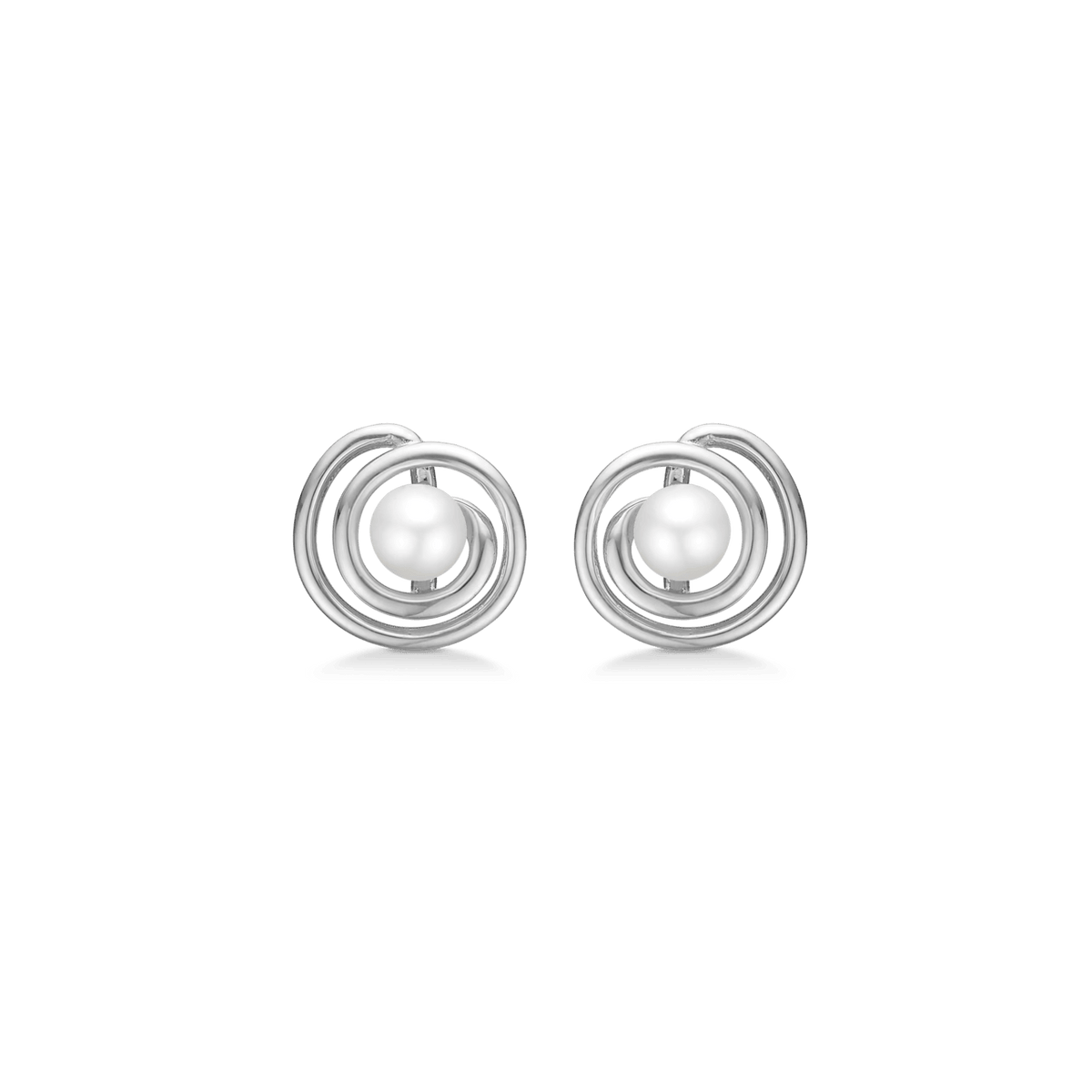 Mads Z Silver Swirl Pearl silver earrings with round white pearl in twisted design. Model 2113083-1