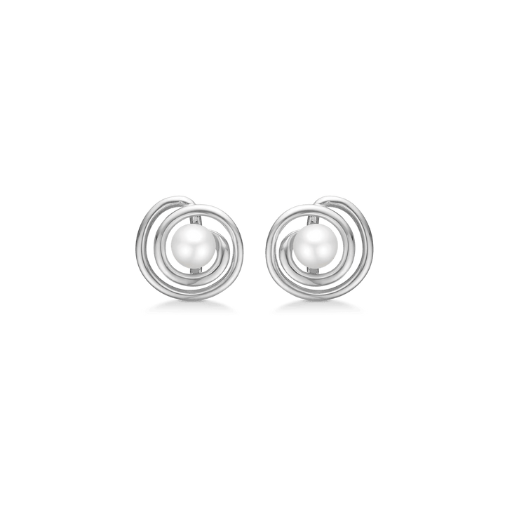 Mads Z Silver Swirl Pearl silver earrings with round white pearl in twisted design. Model 2113083-1