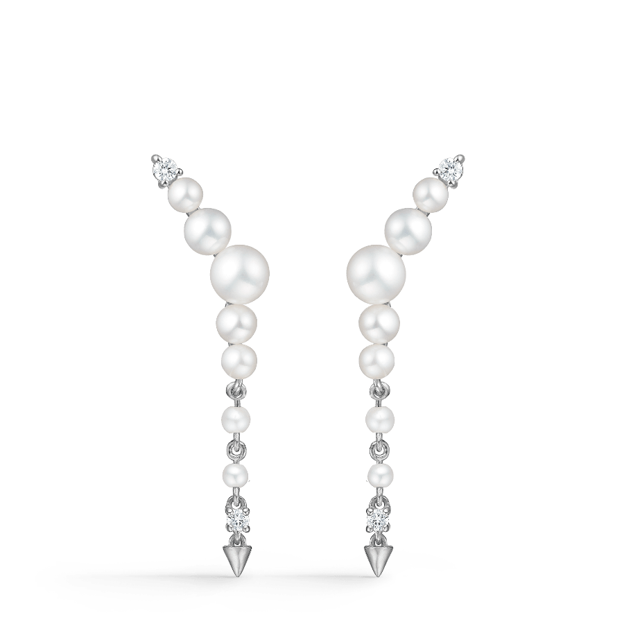 Mads Z Silver Unicorn earrings with white pearls and simple silver tips, Model 2113073-1.