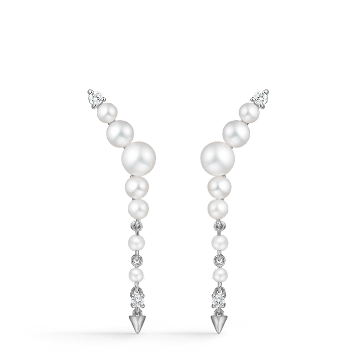 Mads Z Silver Unicorn earrings with white pearls and simple silver tips, Model 2113073-1.