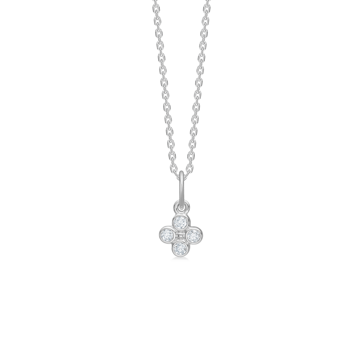 Mads Z Sophia's Bloom silver necklace with white topaz, small round flower pendant in silver, Model 2126194-1