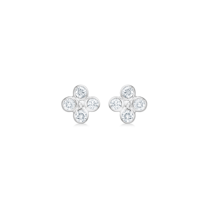 Mads Z Sophias Bloom silver earrings with white topaz, elegant studs with four faceted stones. Model 2116194-1