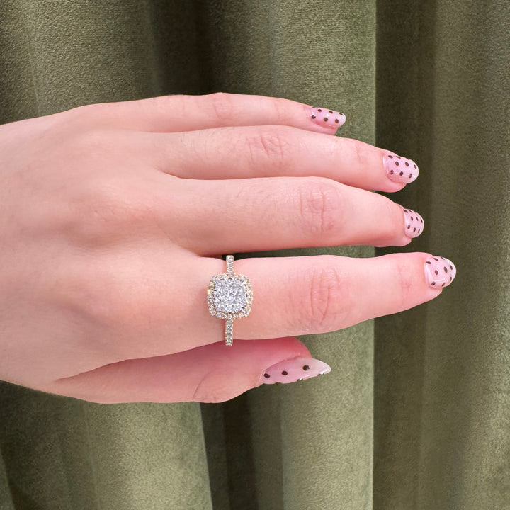 Mads Z Stellaire 14kt Cushion Ring 0.65ct W/SI highlighted on hand, diamond ring in white gold. Model 1541045-001