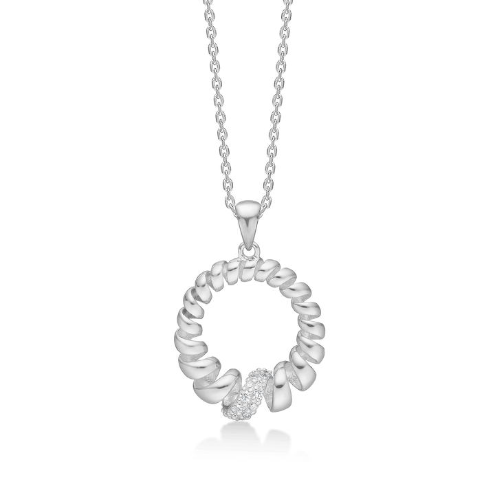 Mads Z Swirl White Topaz silver necklace with twisted circle and sparkling stones, Model 2126159.