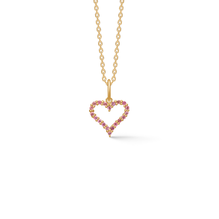 Mads Z Tender Heart gold pendant with pink tourmaline, heart-shaped design on chain. Model 1536312-1