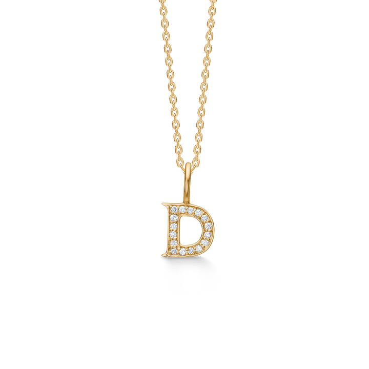 Mads Z Tender Love Bogstavs 14kt Guld Vedhæng D med diamanter, enkelt vedhæng i guld med brillanter. Model 1531100-004-5