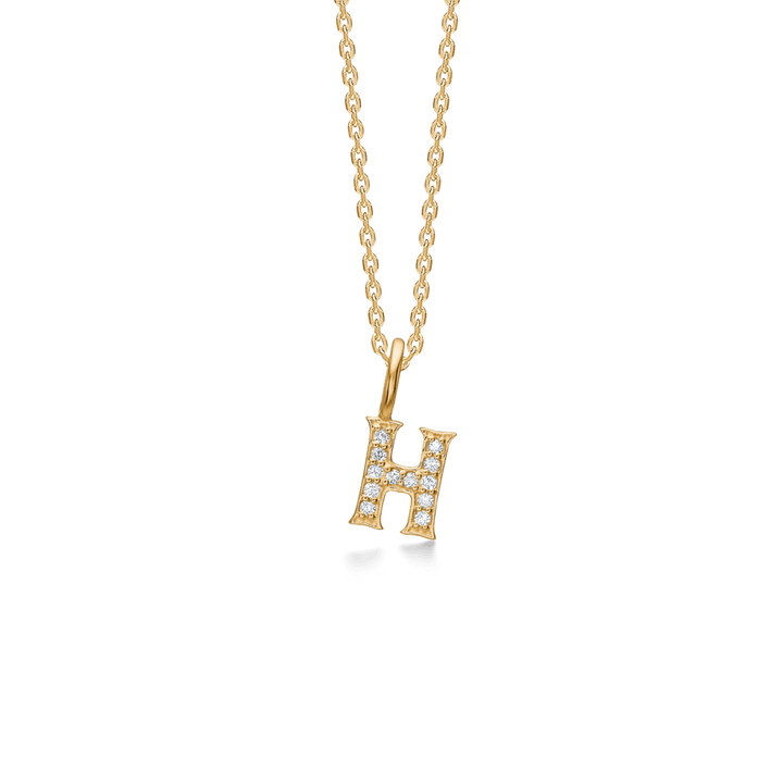 Mads Z Tender Love Bogstavs 14kt guld vedhæng med diamanter i H-form på kæde, Model 1531100-008-9.