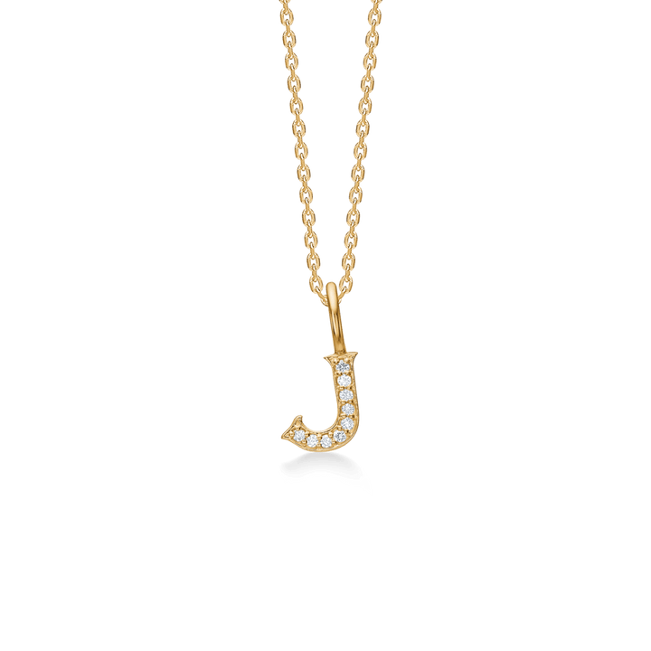 Mads Z Tender Love bogstavs 14kt guld vedhæng formet som J med diamanter, Model 1531100-010-11.