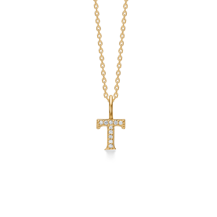 Mads Z Tender Love bogstavs 14kt guld vedhæng med diamanter, T-formet, elegant detalje. Model 1531100-019-20