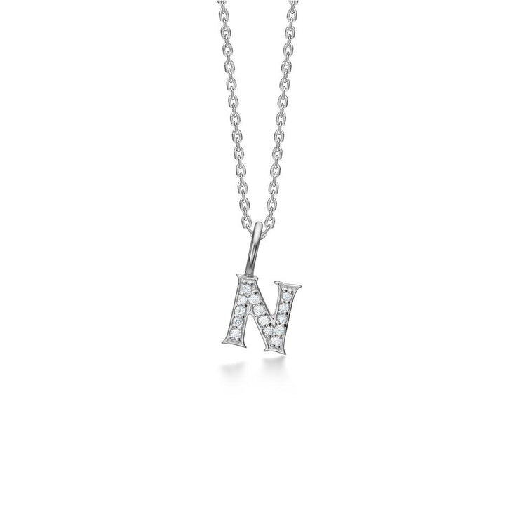 Mads Z Tender Love halskæde med bogstavsvedhæng N i sølv med små klare sten, Model 2126100-014-14