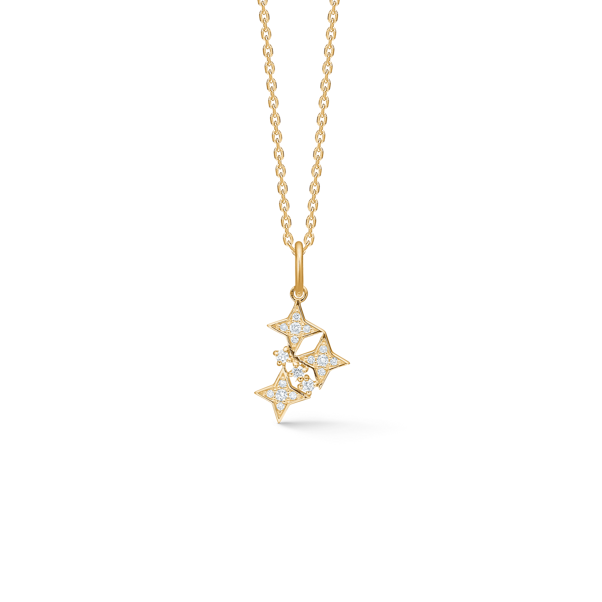Mads Z Vesper 14kt gold pendant with star shape and sparkling diamonds on chain, Model 1531197-1.