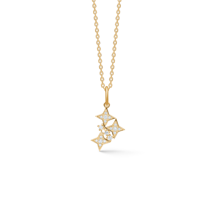 Mads Z Vesper 14kt gold pendant with star shape and sparkling diamonds on chain, Model 1531197-1.