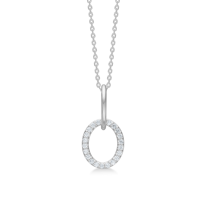 Mads Z Viola necklace in silver with oval pendant set with small clear stones. Model 3127004.