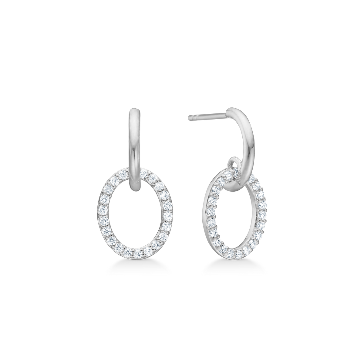 Mads Z Viola earrings in silver with circular ring decorated with clear stones, Model 3117004-1
