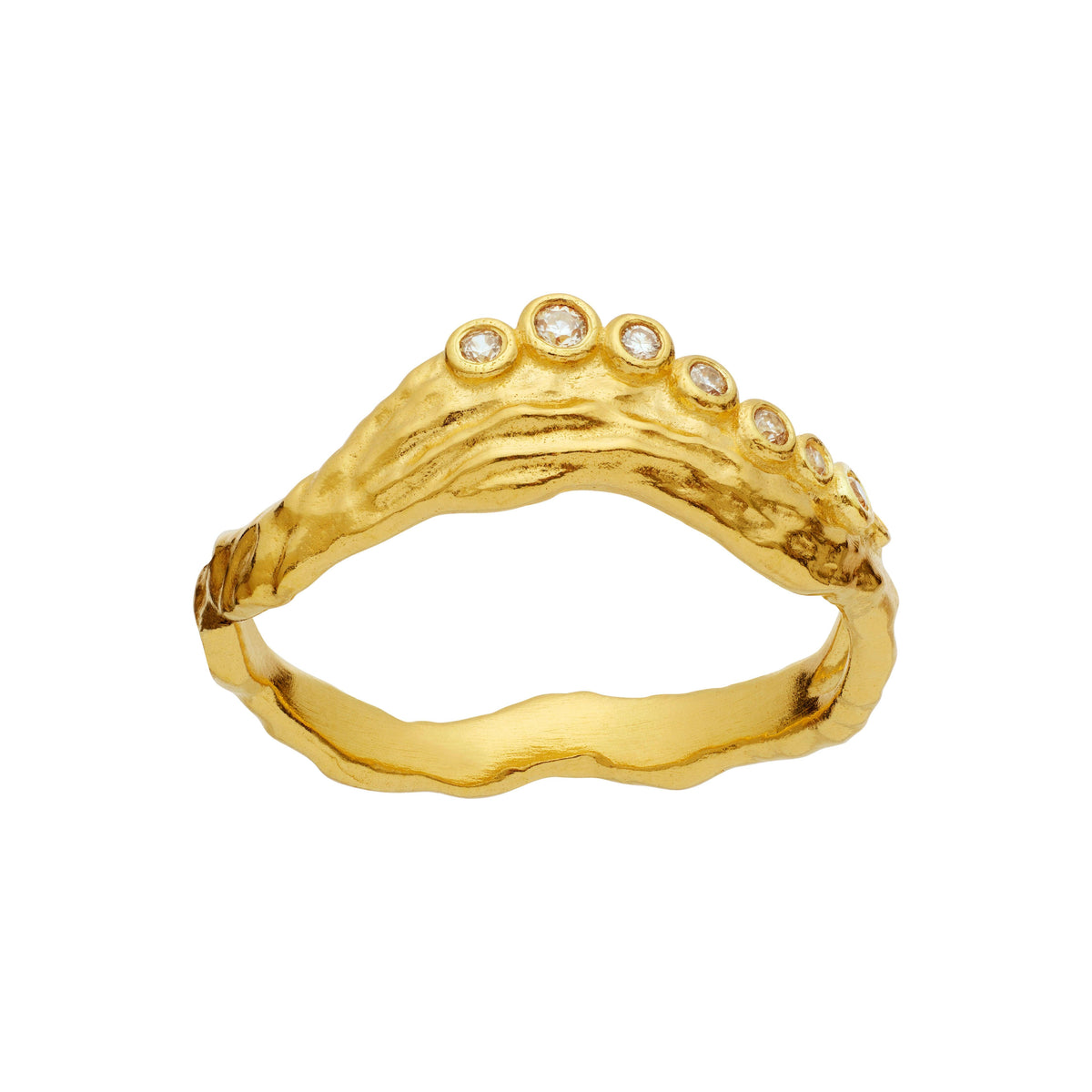 Mannesten Selene gold-plated ring with zirconia with organic shape and six clear stones, Model 4866a-001-1.