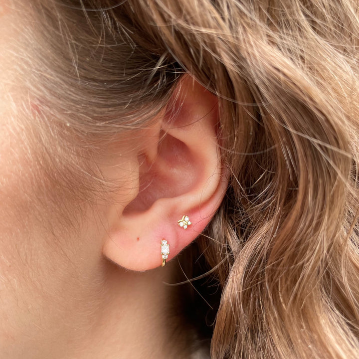 Maria Tash Diamond Butterfly XBYD YG shown in ear, gold and diamond detail, Model xbyd-yg-w4-001-2