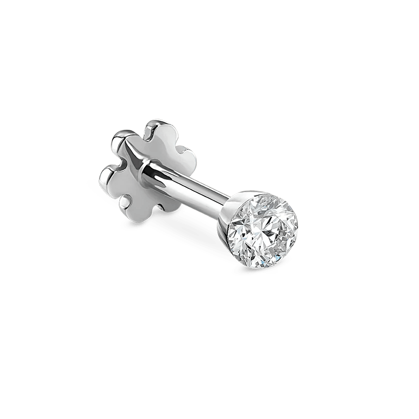 Maria Tash Invisible Set Diamond 2mm white gold appears as a simple, shiny stud with clear diamond. Model xivd-wg-w2-001-1