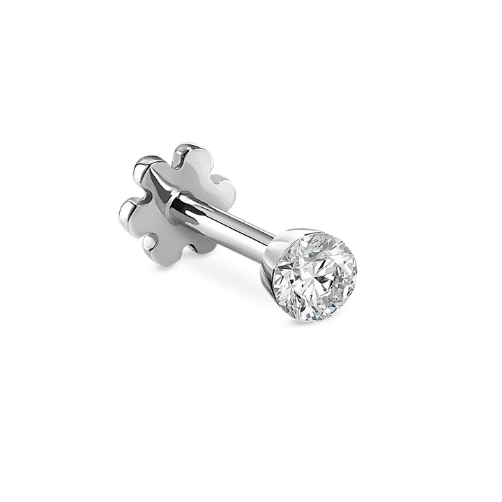 Maria Tash Invisible Set Diamond 2mm white gold appears as a simple, shiny stud with clear diamond. Model xivd-wg-w2-001-1