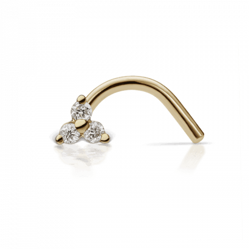 Maria Tash Nose piercing 18kt Gold Diamond Trinity, nose jewelry in gold with three diamonds, Model ntrd-yg-w3-nr-001-1.