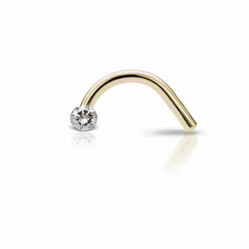 Maria Tash nose piercing 18kt gold invisible set diamond, curved model with clear diamond, Model NIVD-YG-W15-NR-001.