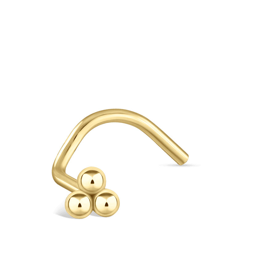 Maria Tash Nose Piercing Ball Trinity 14kt in bright yellow gold with three balls, model NBTR-YG-W25-NR-001-1.