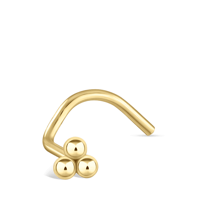 Maria Tash Nose Piercing Ball Trinity 14kt in bright yellow gold with three balls, model NBTR-YG-W25-NR-001-1.