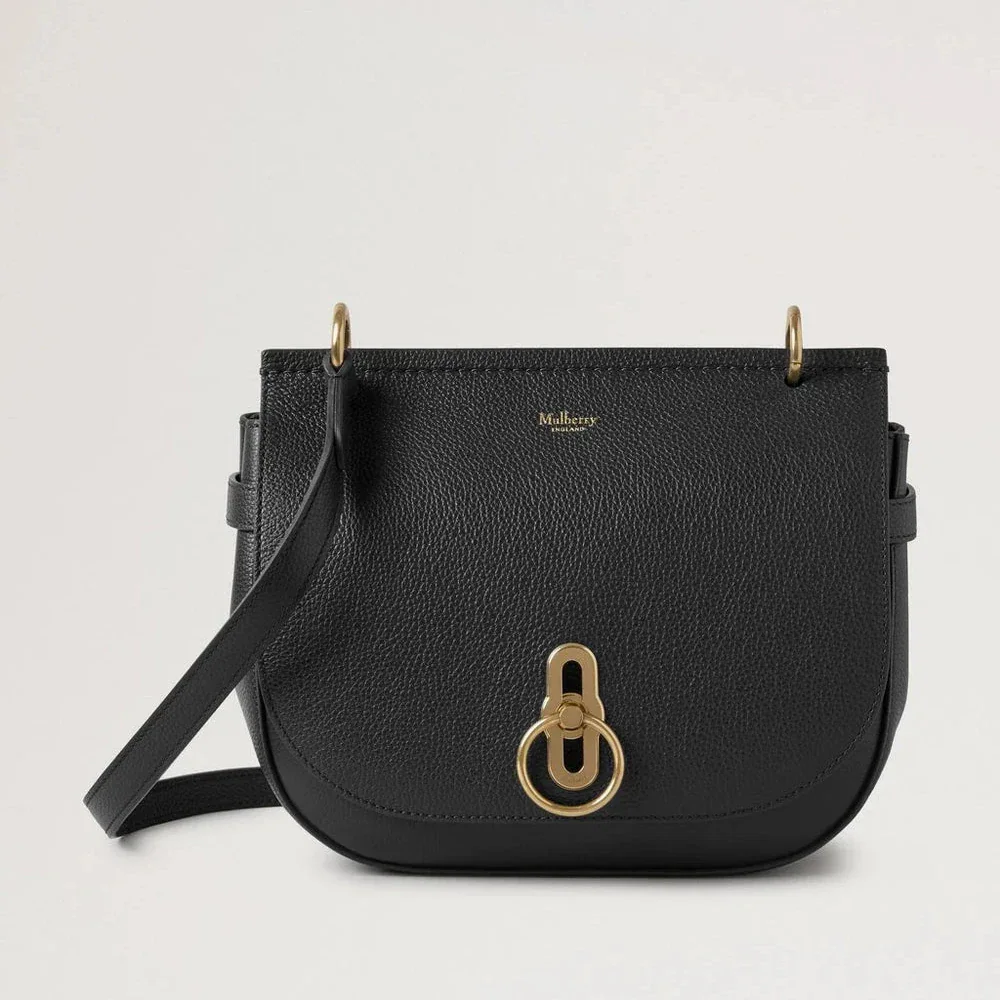 Mulberry Amberley Satchel Small Classic Grain Black, shoulder bag in black leather with gold-colored buckle, Model HH9799205A100