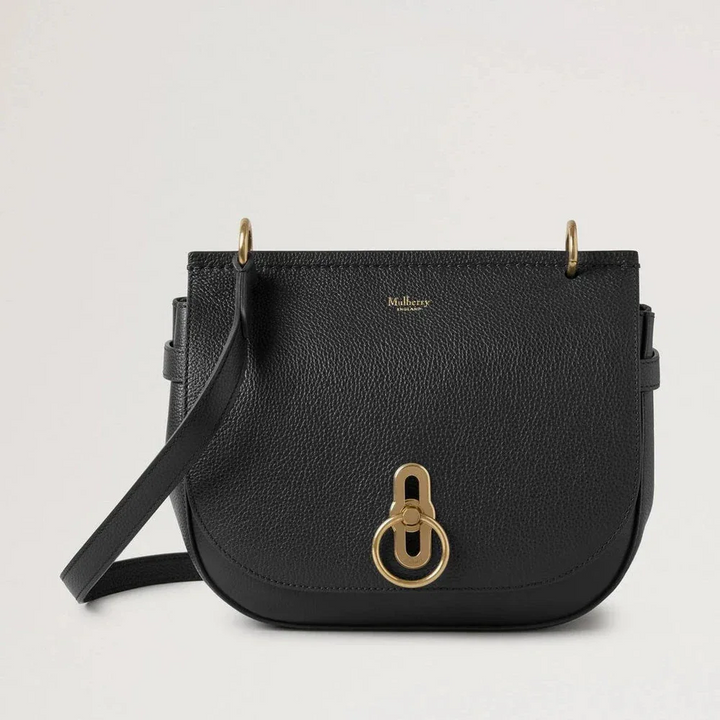 Mulberry Amberley Satchel Small Classic Grain Black, shoulder bag in black leather with gold-colored buckle, Model HH9799205A100
