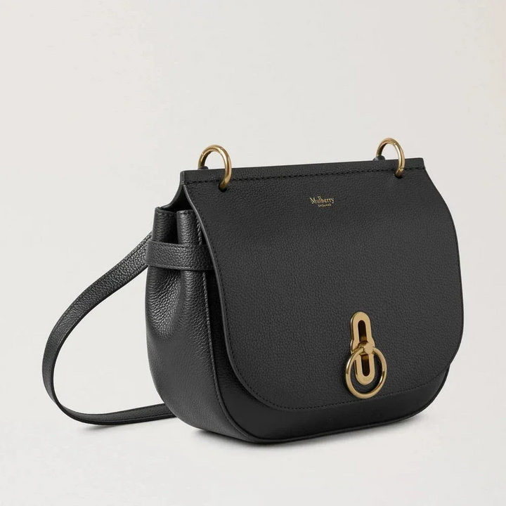 Mulberry Amberley Satchel Small Classic Grain Black in black leather with gold-colored buckle, Model hh9799205a100.