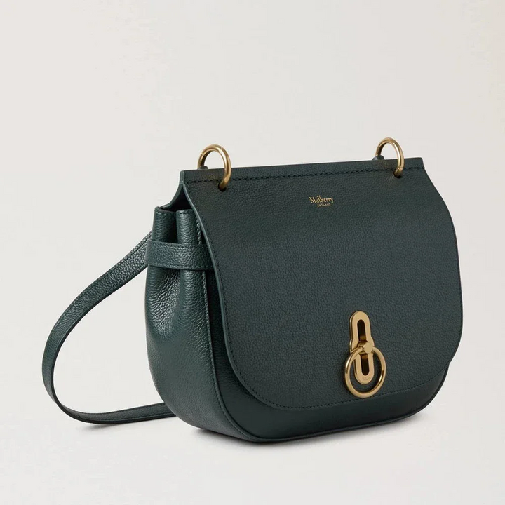 Mulberry Amberley Satchel Small Classic Grain Mulberry Green, shoulder bag in dark green leather with gold details. Model HH9799205Q633