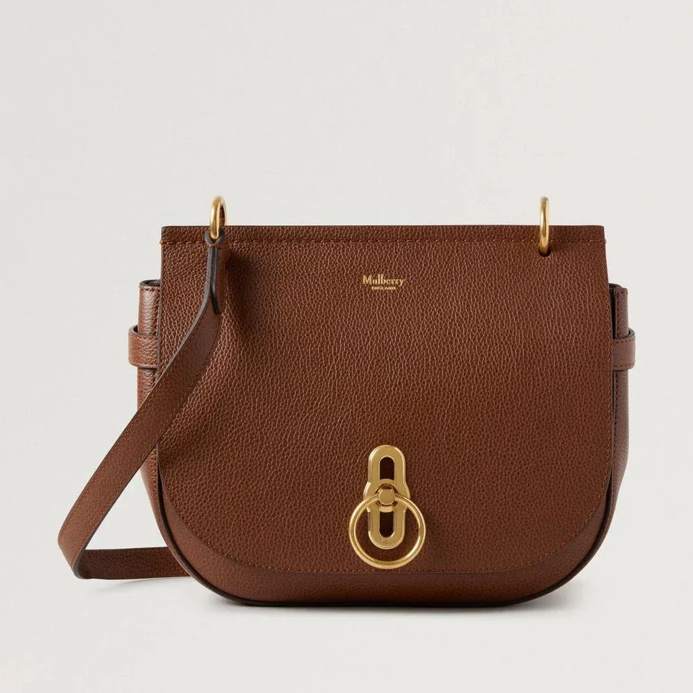Mulberry Amberley Satchel Small Classic Grain Two Toned Oak in brown leather with gold buckle, Model hh9800552g110