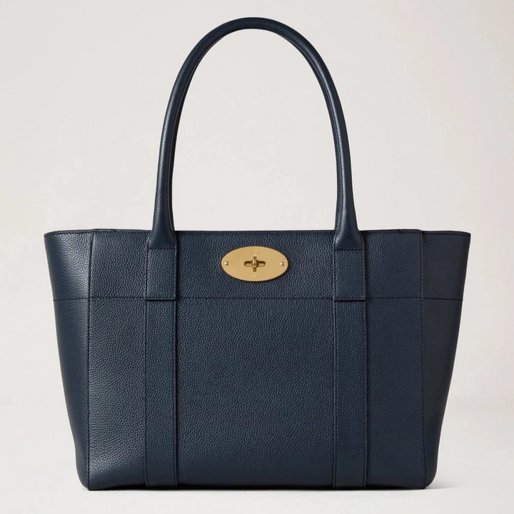 Mulberry Bayswater 9 to 5 Small Classic Grain Night Sky, Dark Blue Leather Bag with Gold Clasp, Model HH9831205U888