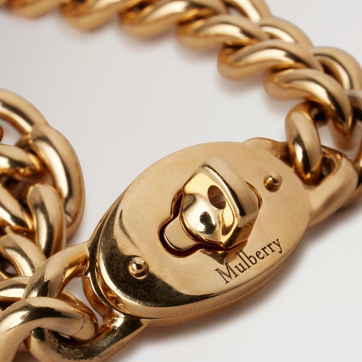 Mulberry Bayswater Chunky Chain Bracelet in polished brass with distinctive clasp, Model QB2413000P140-001
