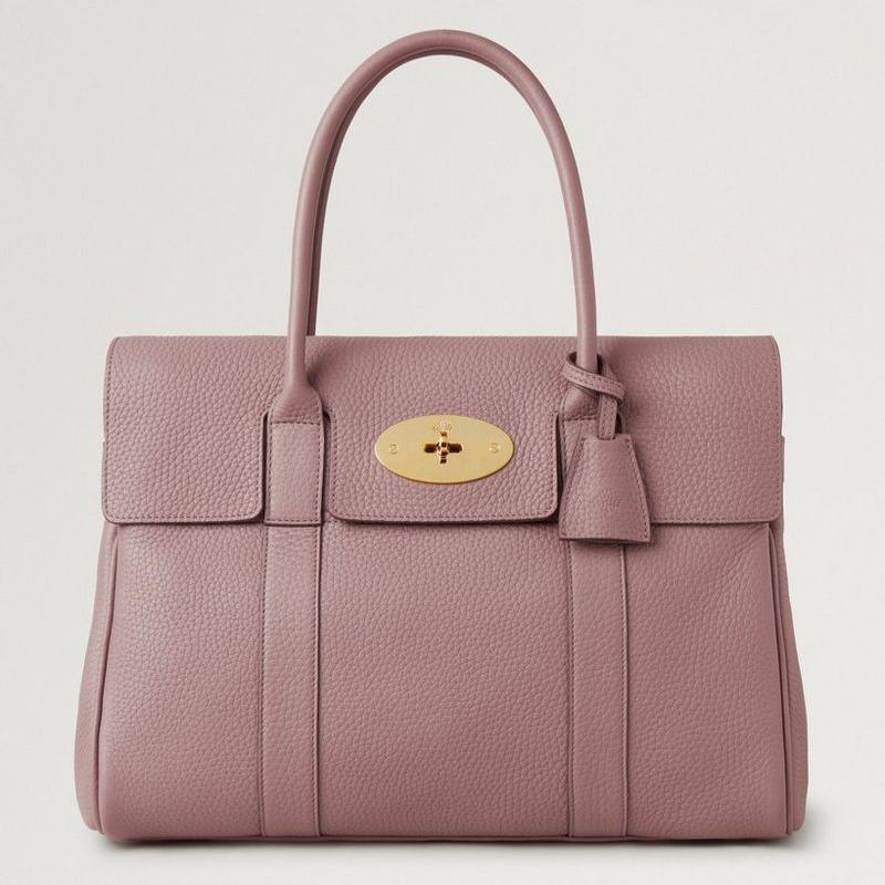 Mulberry Bayswater Heavy Grain Autumn Rose handbag in pink leather with gold buckle. Model HH6592/736J997