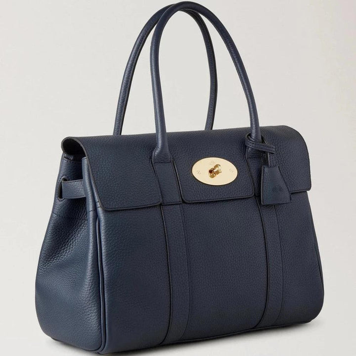 Mulberry Bayswater Heavy Grain Night Sky bag in dark blue structured leather with gold-colored buckle, model HH6592736U888.