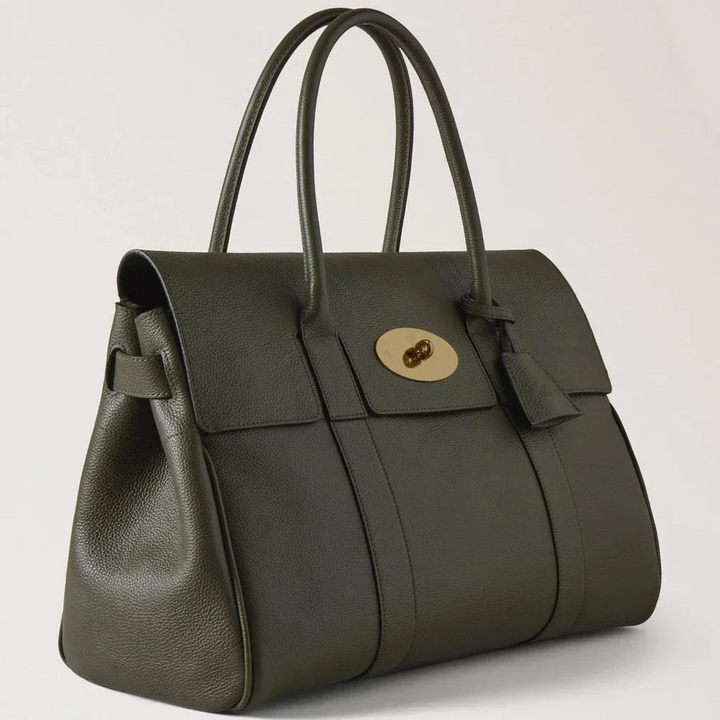 Mulberry Bayswater Juniper Green Small Classic Grain handbag in dark green leather with gold buckle. Model HH2873/205Q749