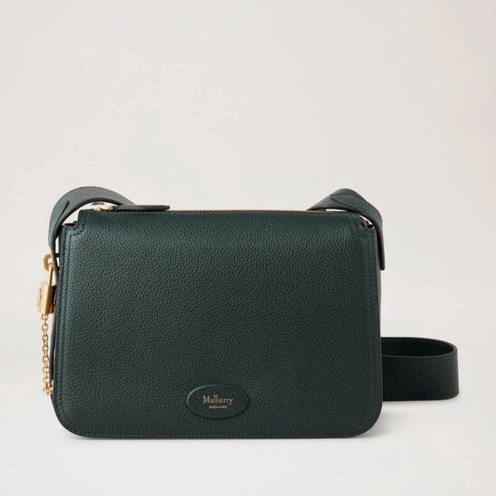 Mulberry Billie Small Classic Grain Mulberry Green elegant shoulder bag in dark green leather, Model hh8301205q633.