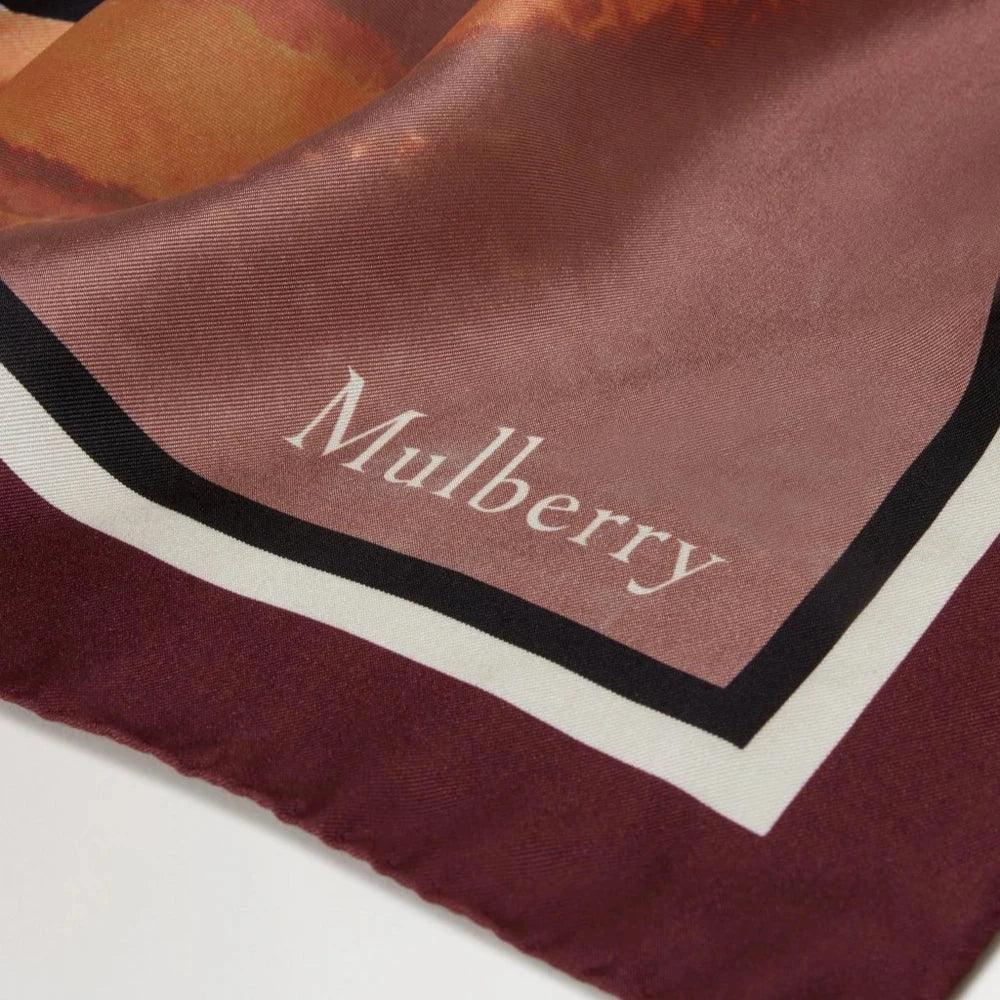 Mulberry Butterfly Wings Square Scarf Black Cherry with satin finish, burgundy and pink border. Model VS4832090K560