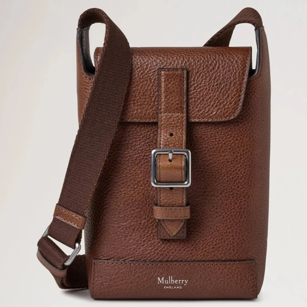 Mulberry Chiltern Phone Pouch oak natural vegetable tanned leather with adjustable strap, Model RL8823275G110