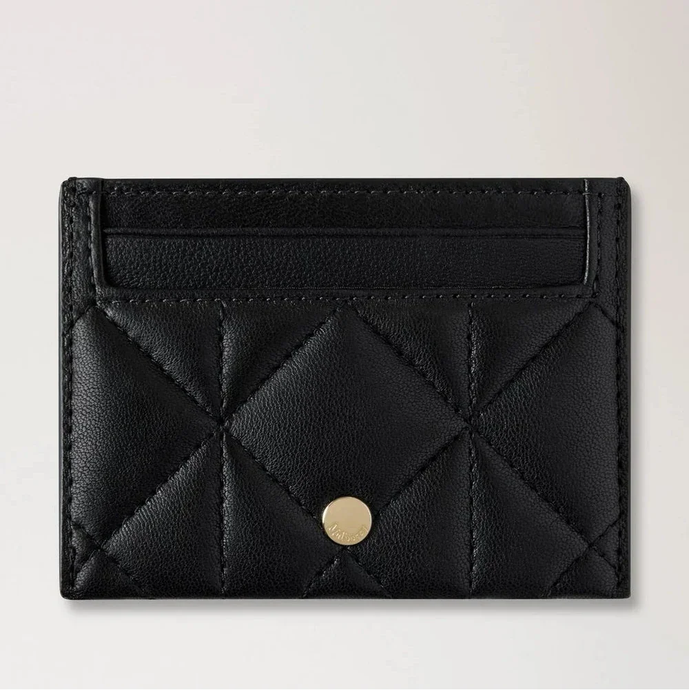 Mulberry Credit Card Slip Black Quilting in black quilted leather with gold detail. Model RL8898676A100