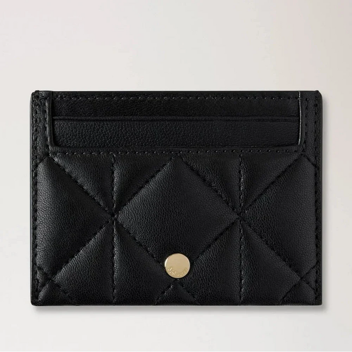 Mulberry Credit Card Slip Black Quilting in black quilted leather with gold detail. Model RL8898676A100